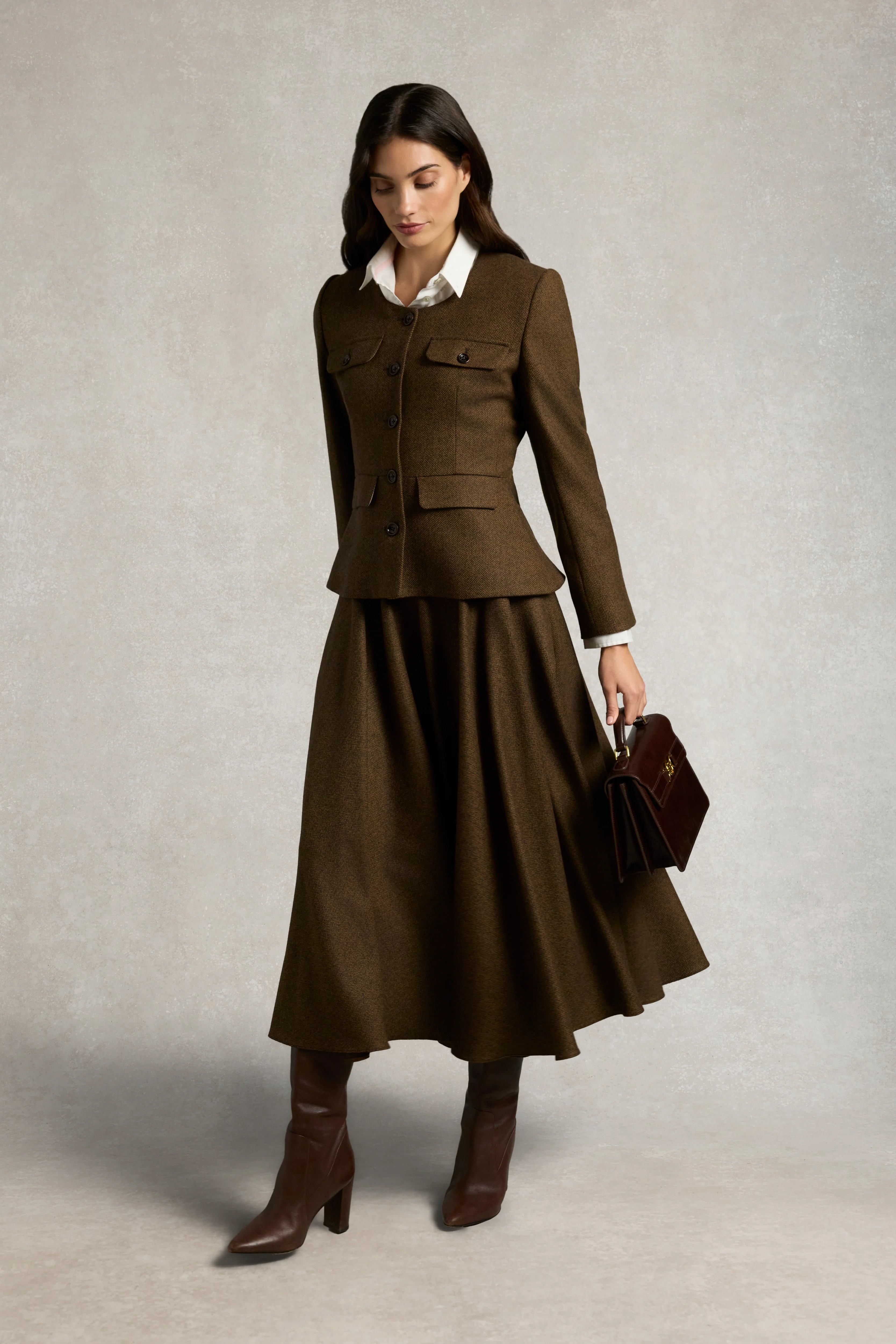 360 Maxi Tweed Circle Skirt (Tobacco Herringbone) - Image 3