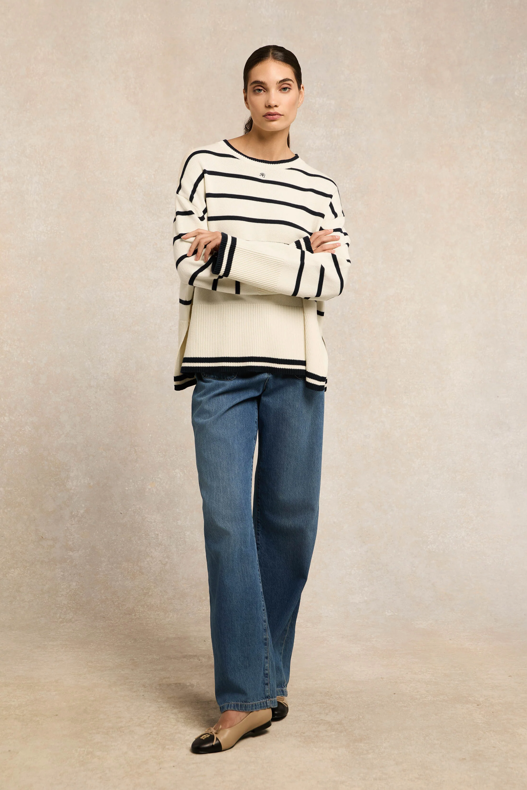 Antonia Crew Neck Knit (Natural Stripe) - Image 5