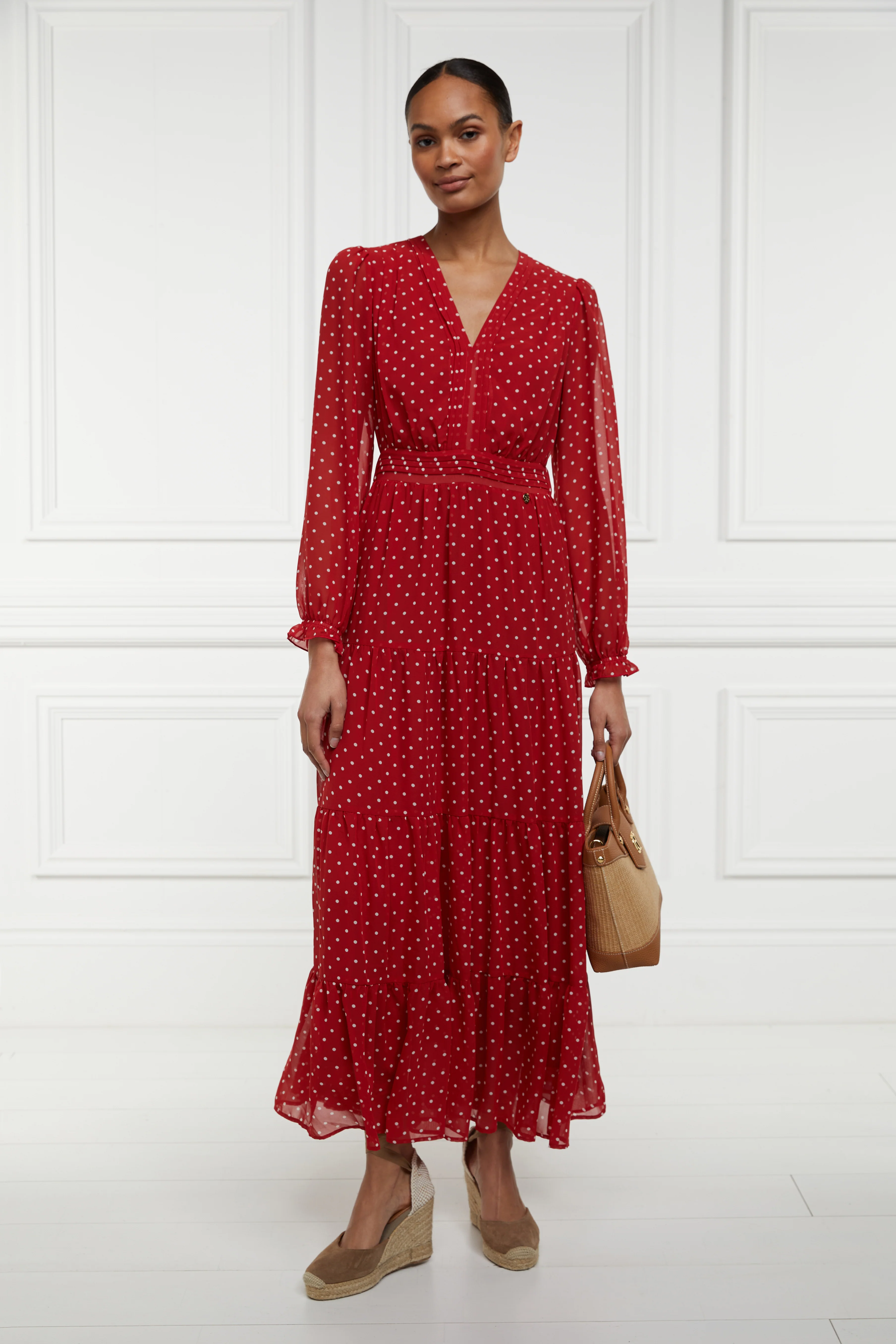 Bella Tiered Maxi Dress (Red White Polka Dot) - Image 3
