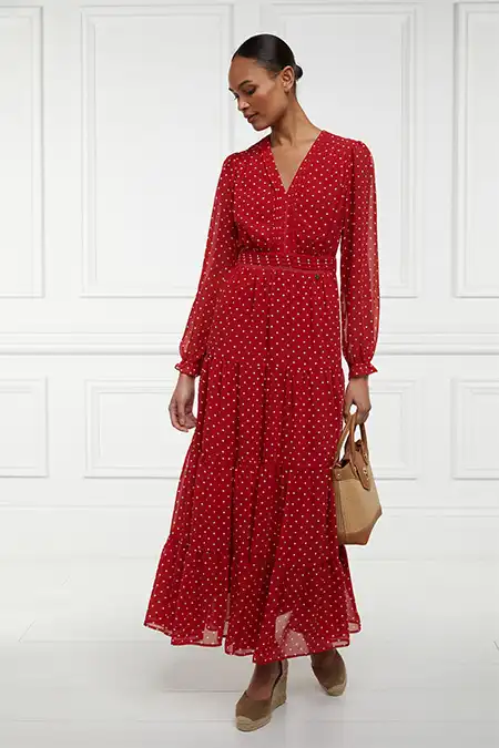 Bella Tiered Maxi Dress (Red White Polka Dot) - Image 5
