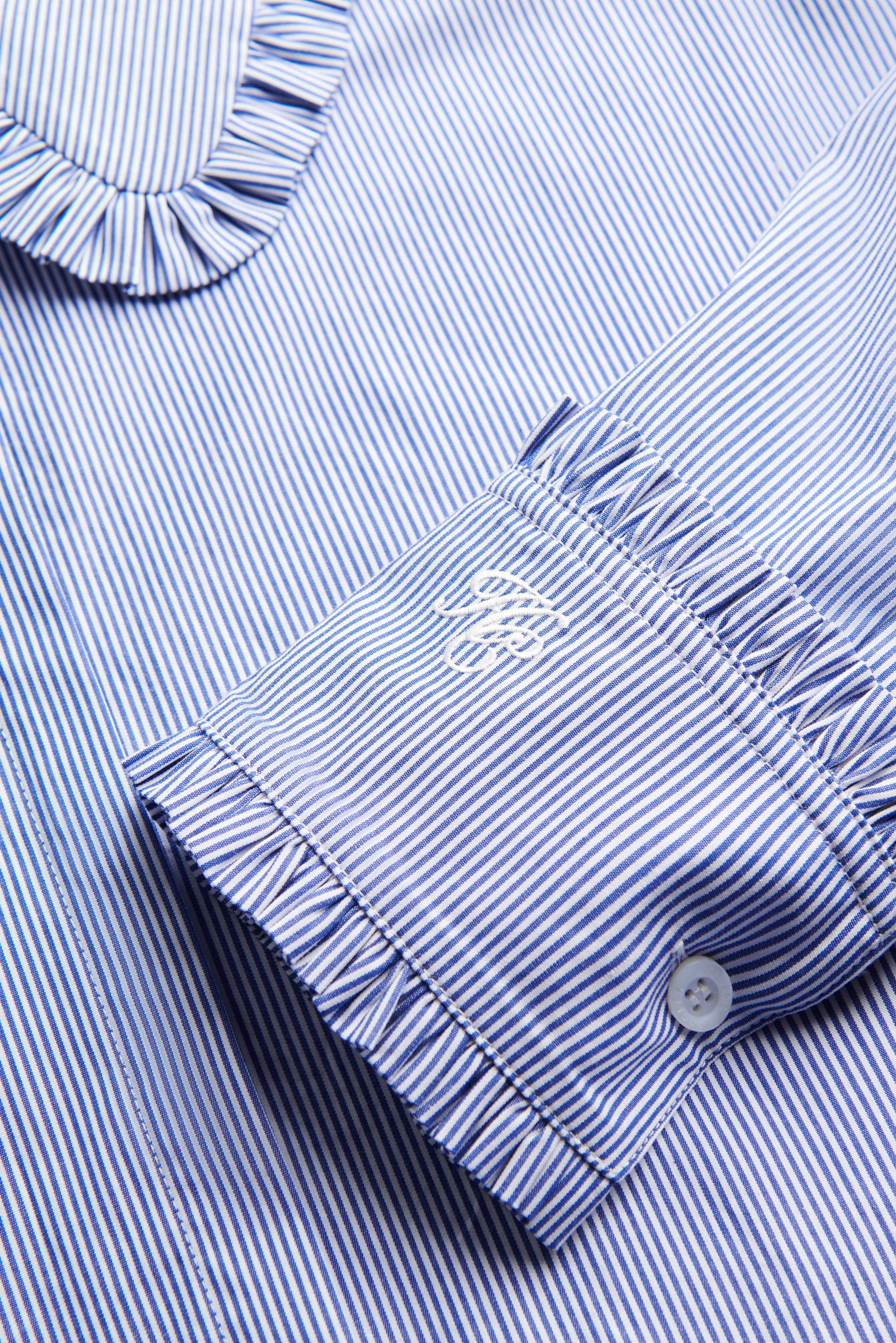 Clementine Ruffle Collar Shirt (Yacht Blue Stripe) - Image 10