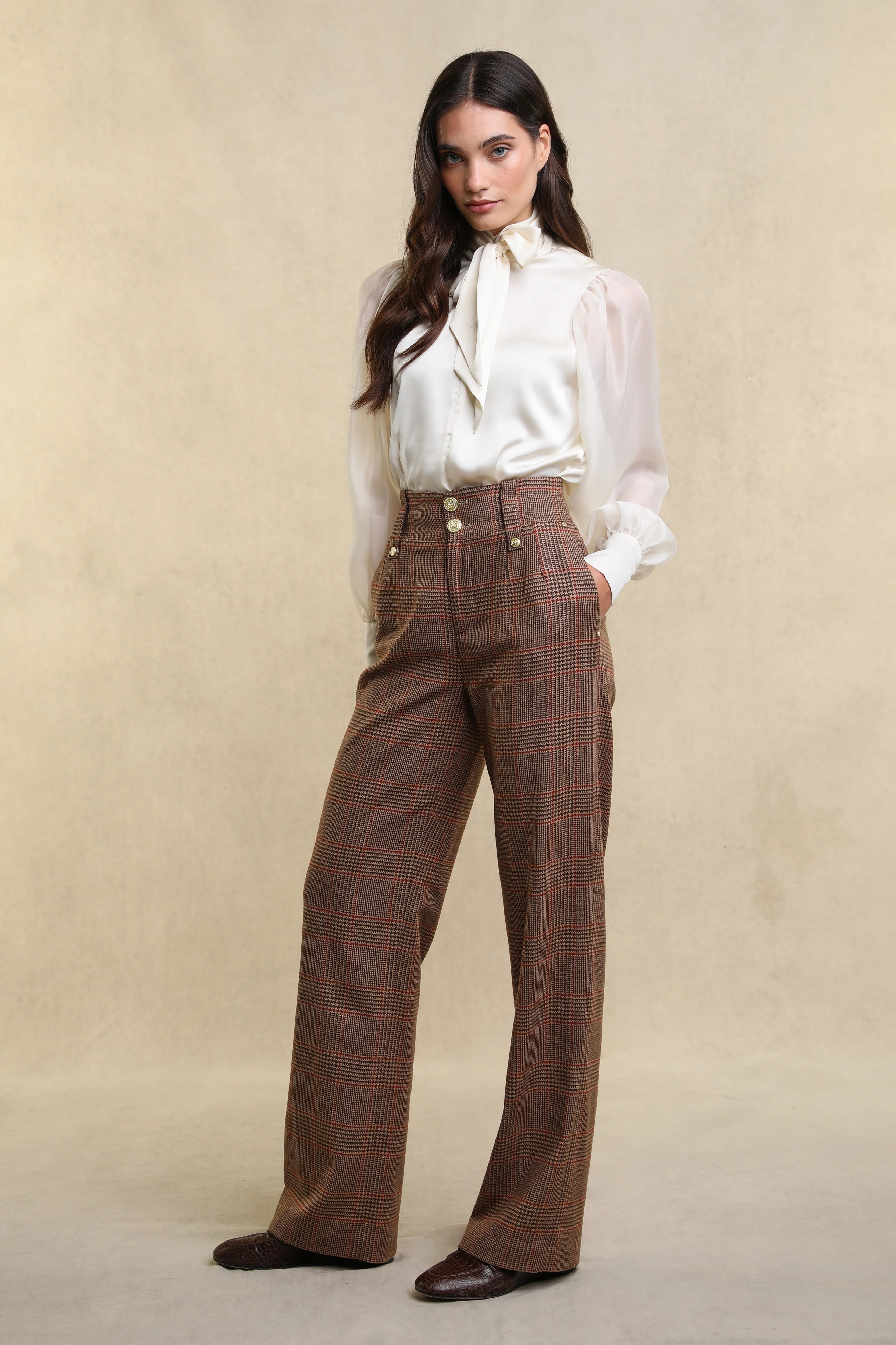 High Waisted Straight Trouser (Clarence Check Merlot) - Image 3