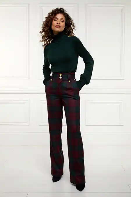 High Waisted Straight Trouser (Mulberry Tartan) - Image 5