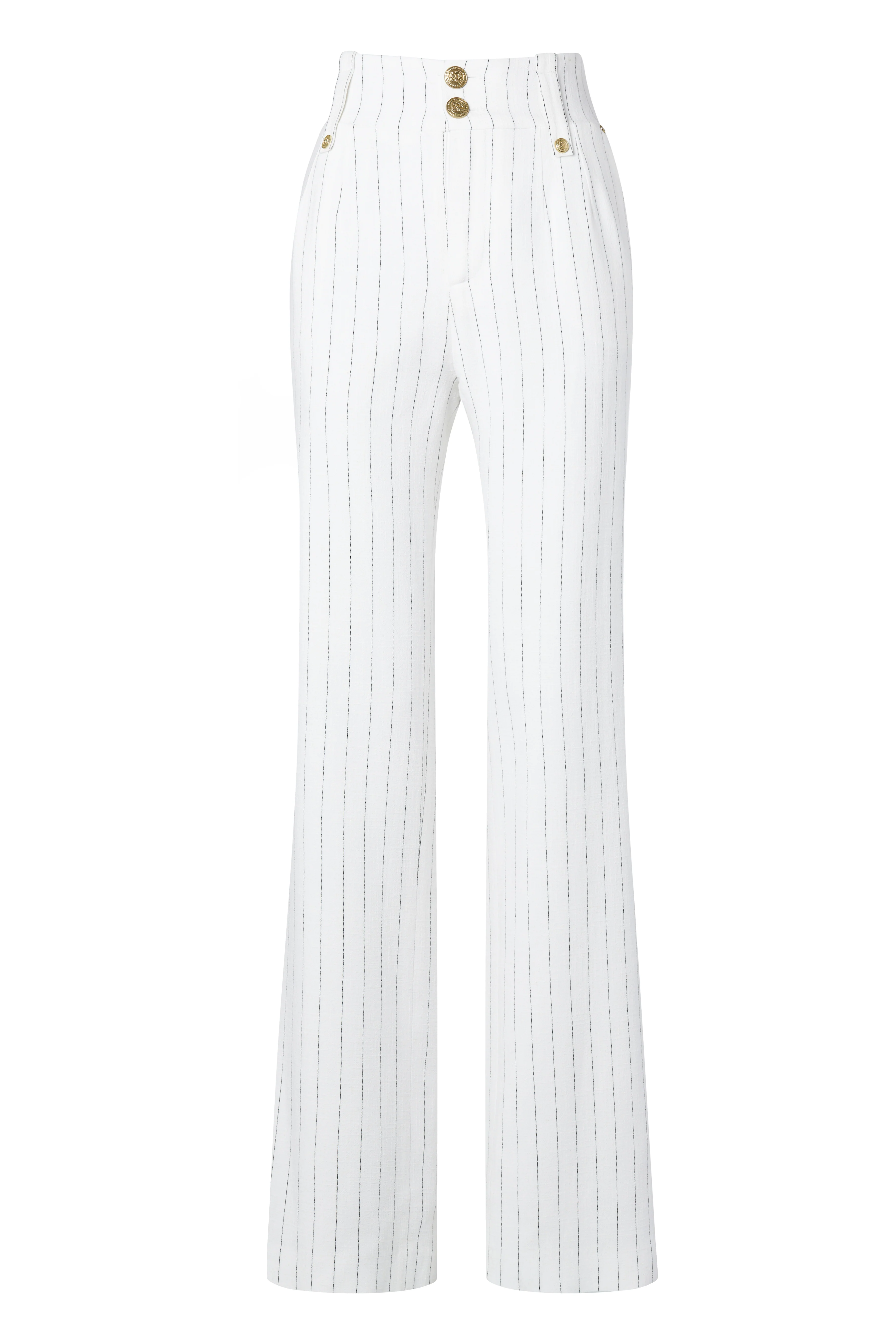 High Waisted Straight Trouser (Oyster Linen Pinstripe) - Image 4