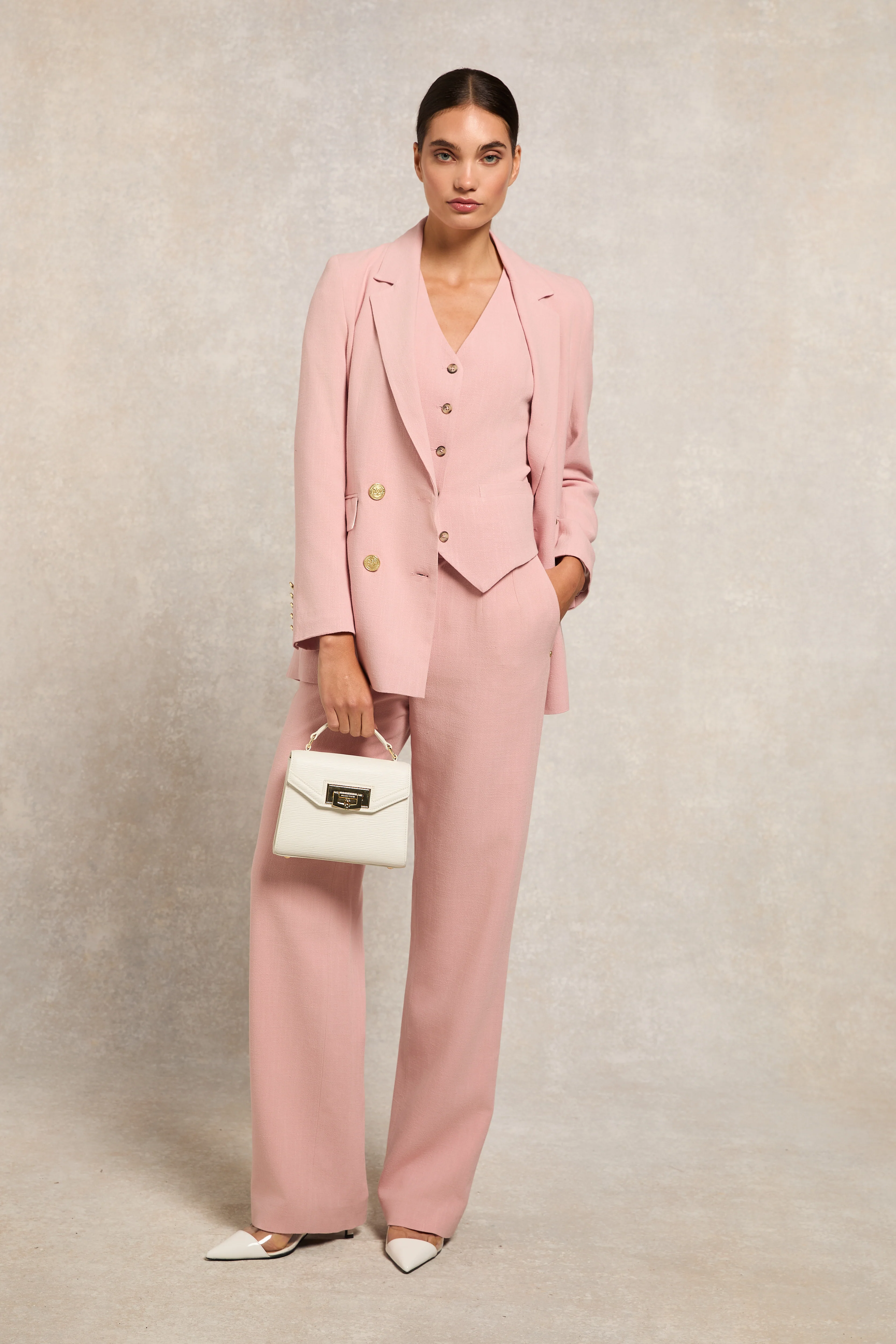 High Waisted Straight Trouser (Pink Linen) - Image 3