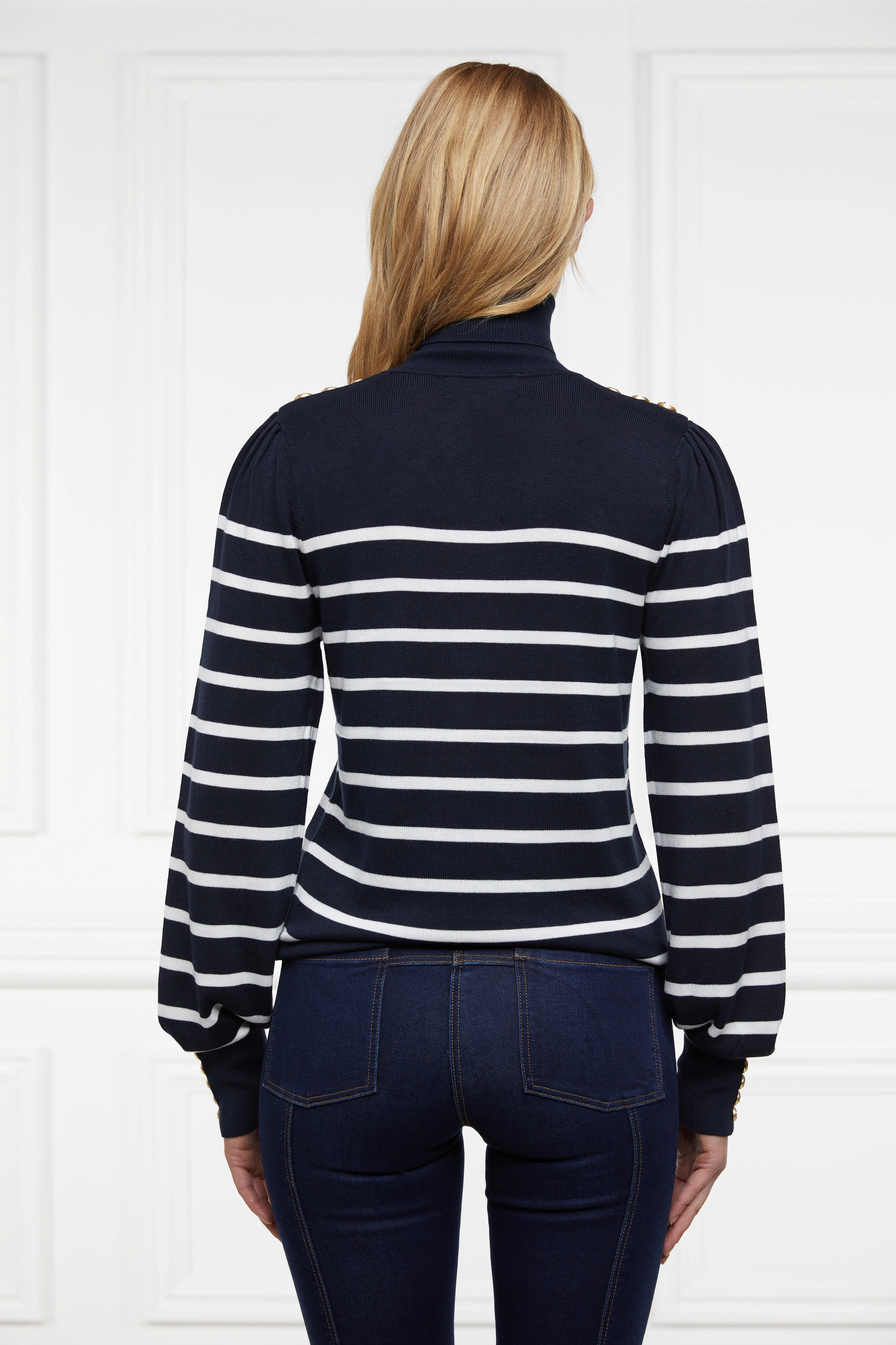 Kelsie Roll Neck Knit (Ink Navy Natural Stripe) - Image 6