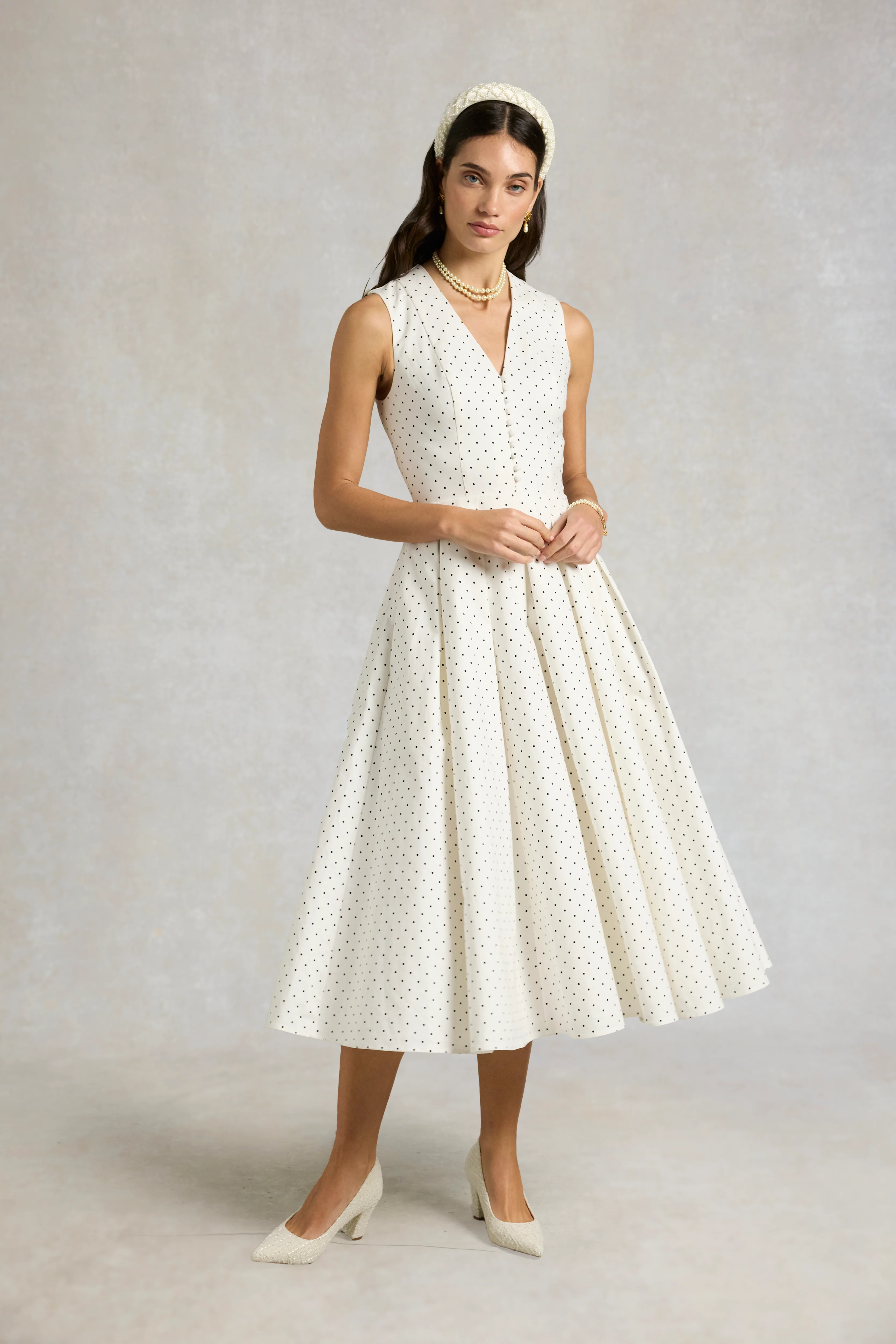 Lucie Sleeveless Dress (White Polka Dot) - Image 9