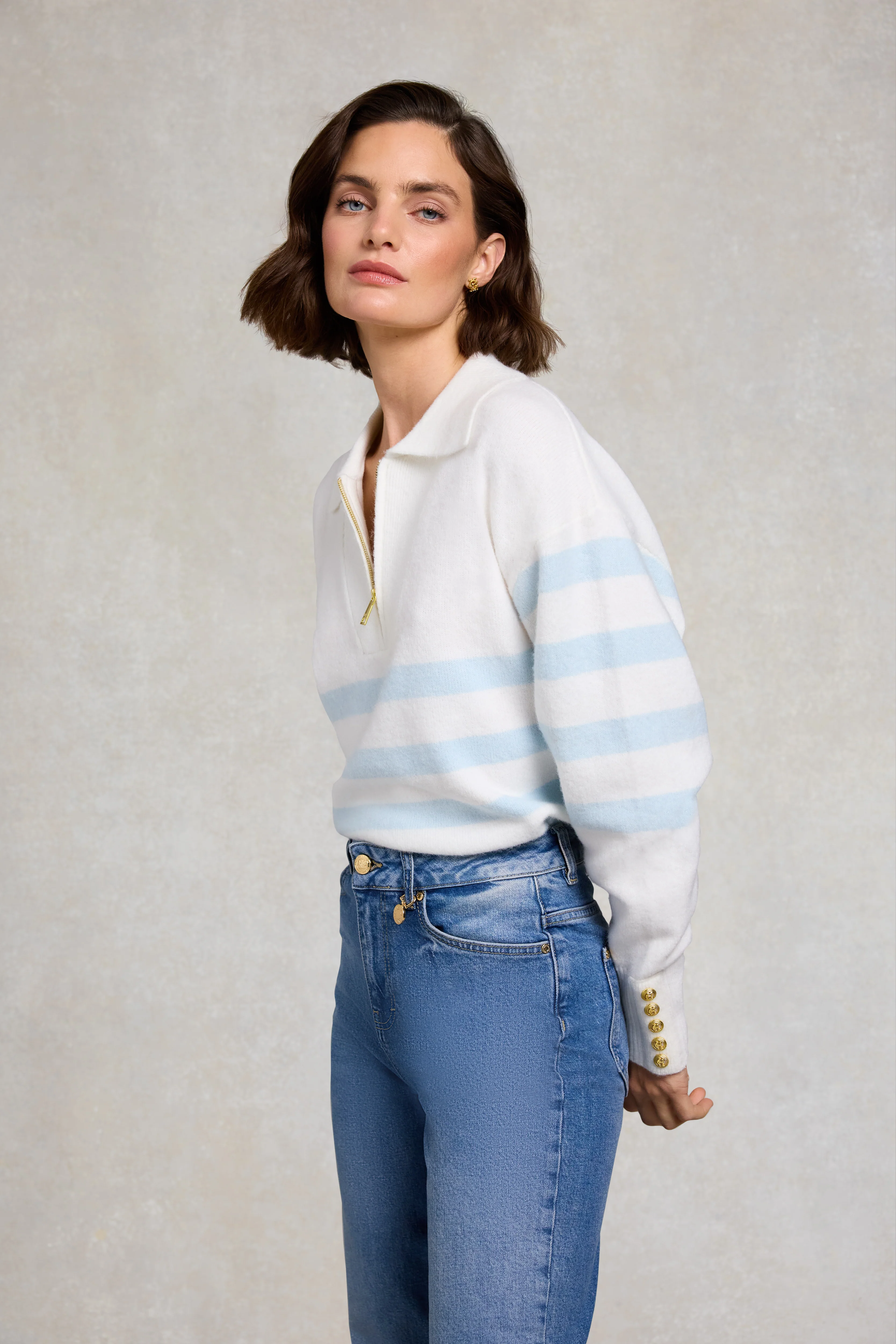 Lydia Quarter Zip Knit (Natural Powder Blue) - Image 3
