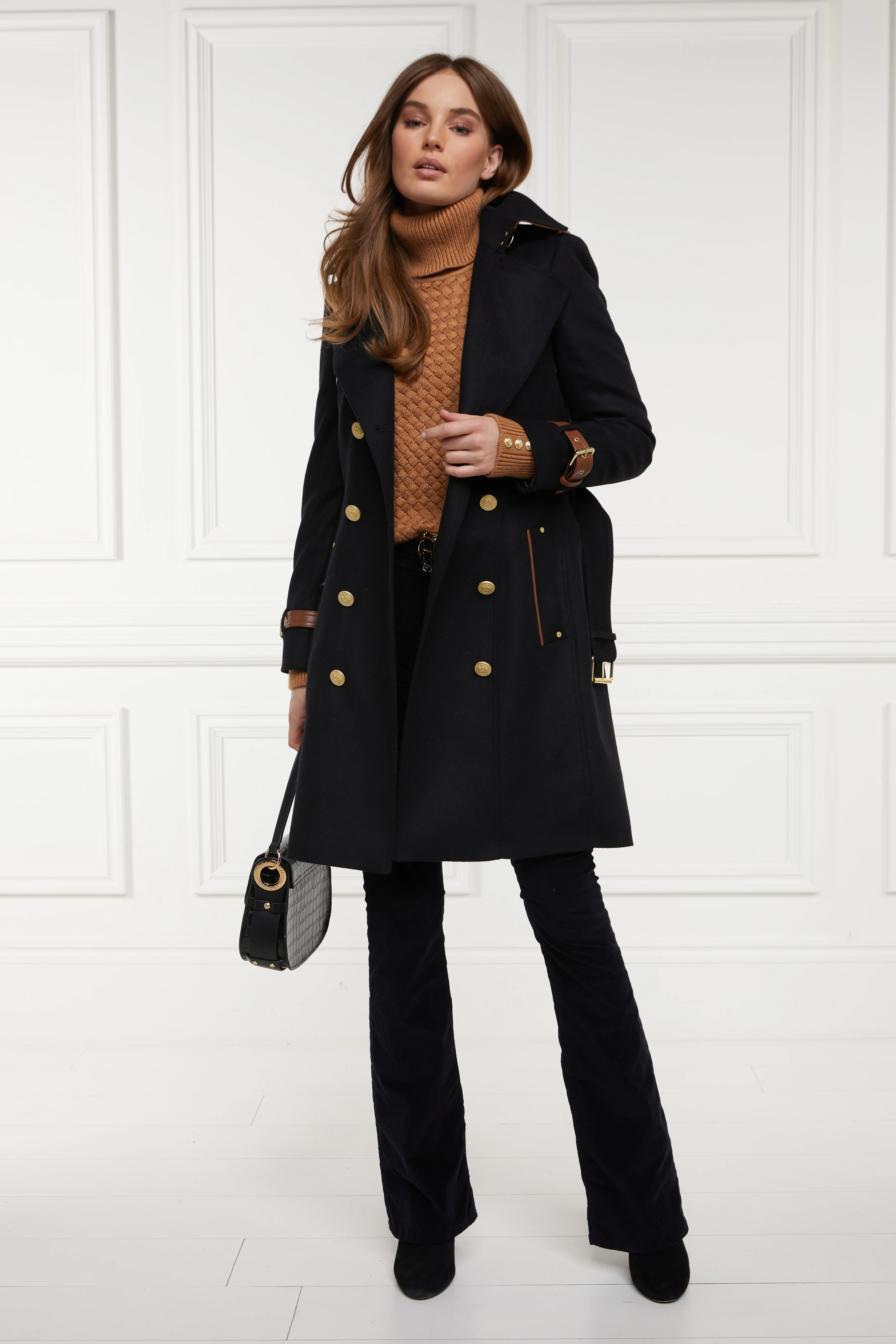 Marlborough Trench Coat (Soft Black Tan) - Image 5